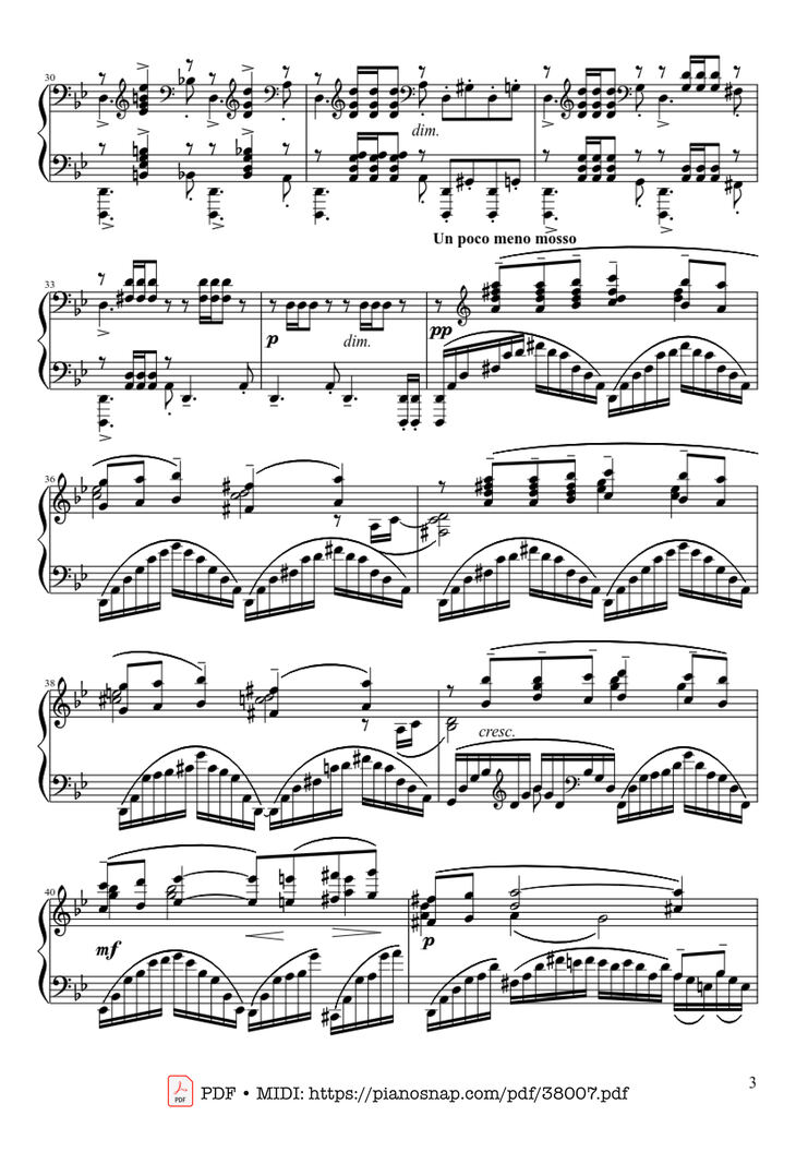 Page 3 of the piano sheet music PDF Piano – Prélude Opus 23 No. 5 in G Minor Piano by Sergei Rachmaninoff