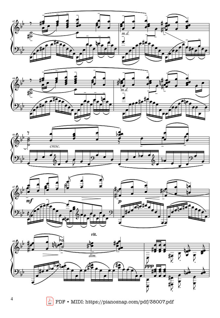 Page 4 of the piano sheet music PDF Piano – Prélude Opus 23 No. 5 in G Minor Piano by Sergei Rachmaninoff