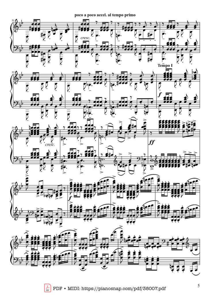 Page 5 of the piano sheet music PDF Piano – Prélude Opus 23 No. 5 in G Minor Piano by Sergei Rachmaninoff
