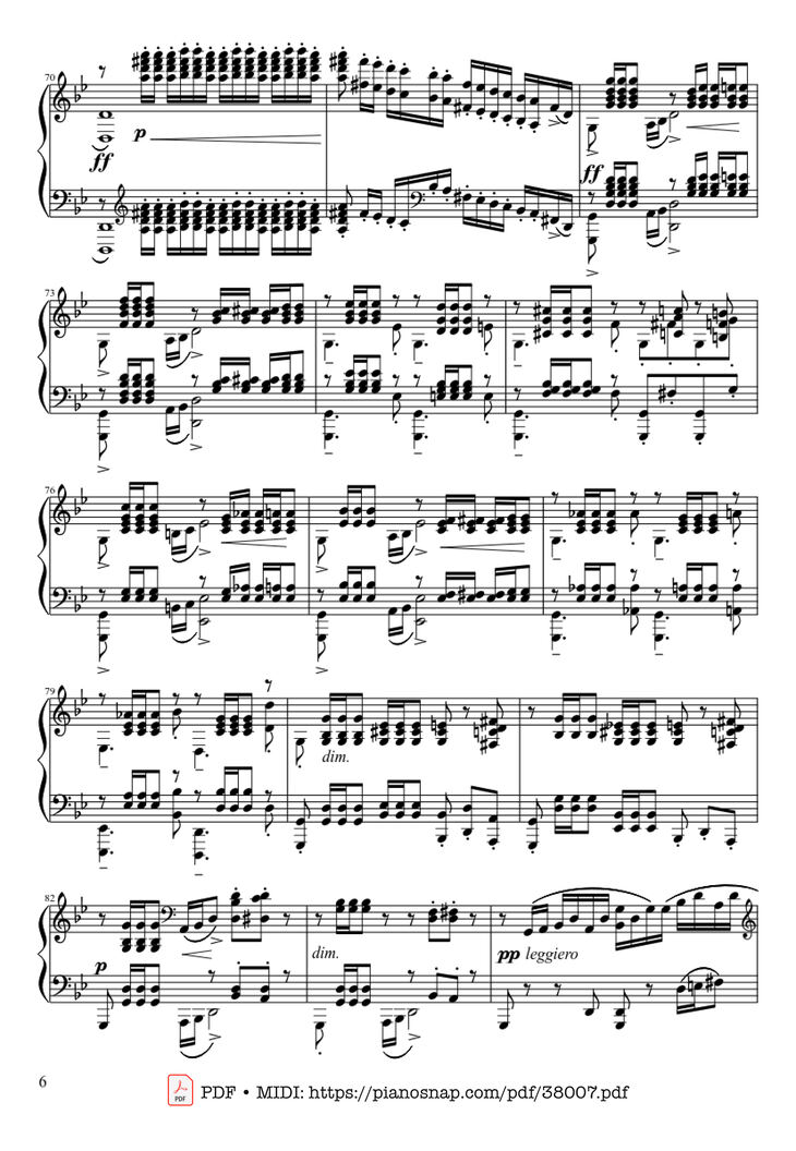 Page 6 of the piano sheet music PDF Piano – Prélude Opus 23 No. 5 in G Minor Piano by Sergei Rachmaninoff