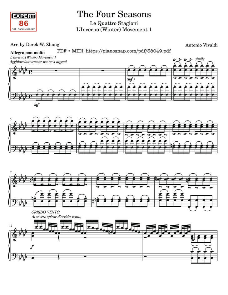 Page 1 of the piano sheet music PDF Piano – The Four Seasons - L