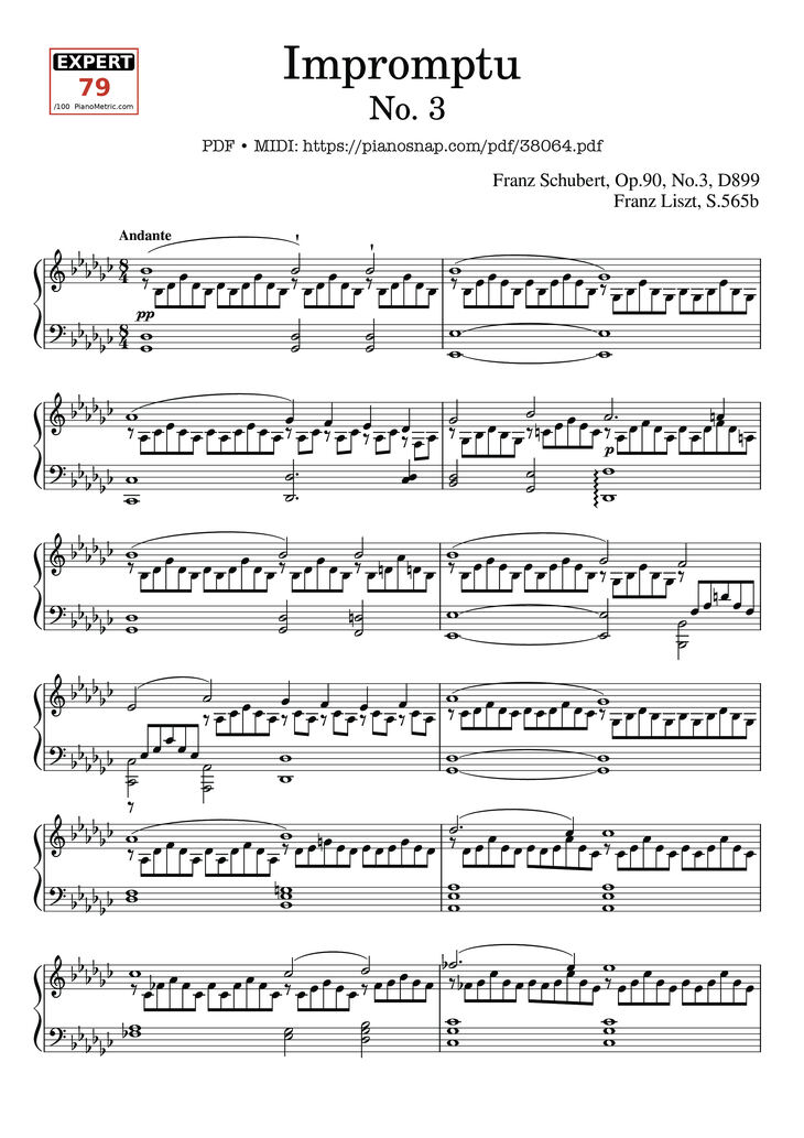 Page 1 of the piano sheet music PDF Piano – Schubert Impromptu No. 3 Op. 90 D 899 by Franz Schubert