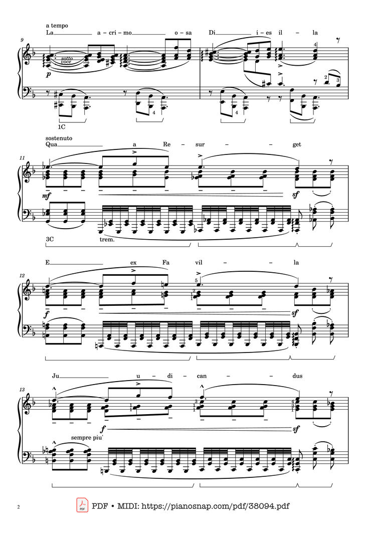 Page 2 of the piano sheet music PDF Piano – Mozart Lacrimosa, Piano solo [arr. Liszt] by Wolfgang Amadeus Mozart
