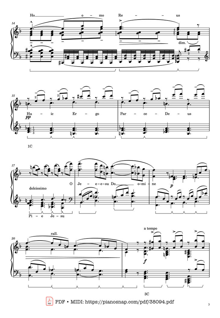 Page 3 of the piano sheet music PDF Piano – Mozart Lacrimosa, Piano solo [arr. Liszt] by Wolfgang Amadeus Mozart
