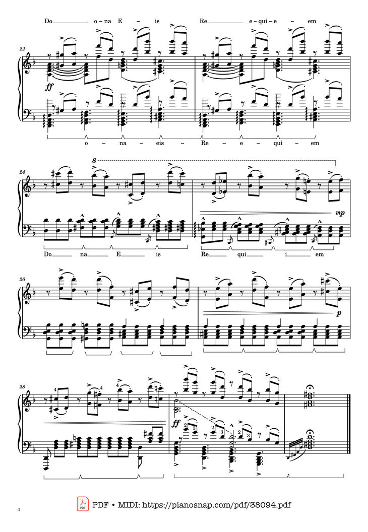 Page 4 of the piano sheet music PDF Piano – Mozart Lacrimosa, Piano solo [arr. Liszt] by Wolfgang Amadeus Mozart