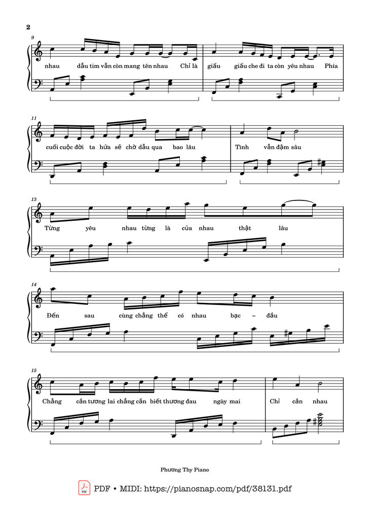 Page 2 of the piano sheet music PDF Piano – Thời Không Sai Lệch by 艾辰