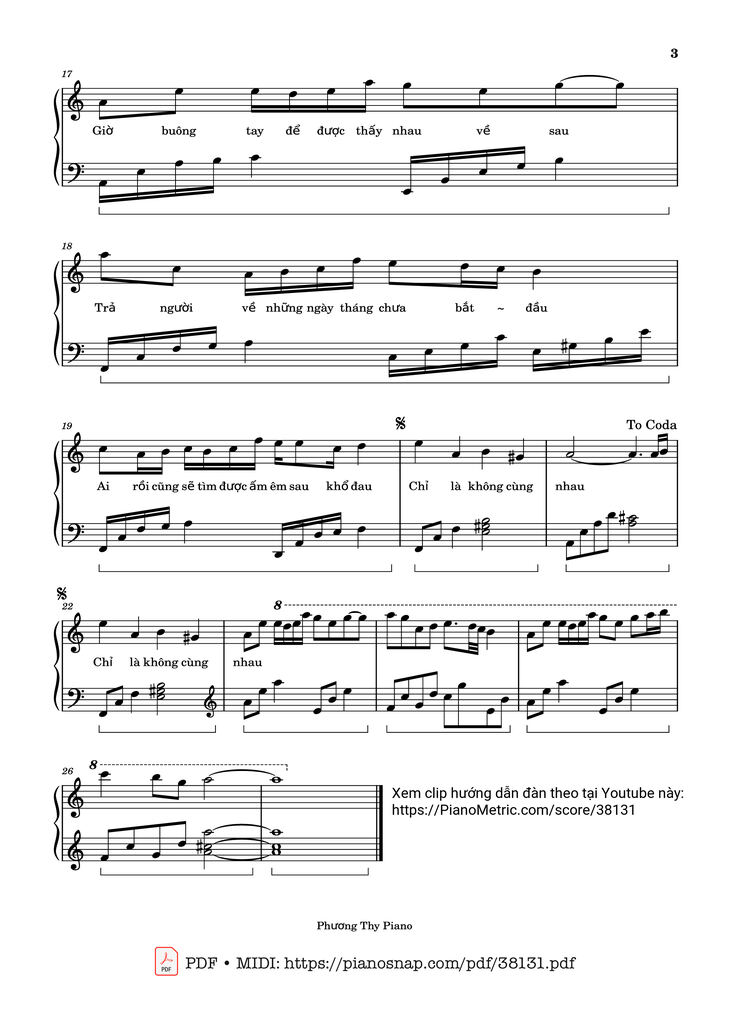 Page 3 of the piano sheet music PDF Piano – Thời Không Sai Lệch by 艾辰