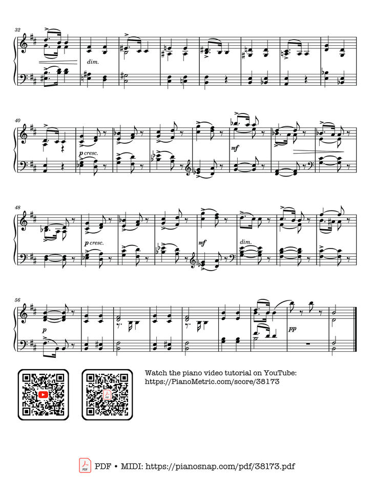 Page 2 of the piano sheet music PDF – Winter Morning, Tchaikovsky, Album for the young by Pyotr Ilyich Tchaikovsky