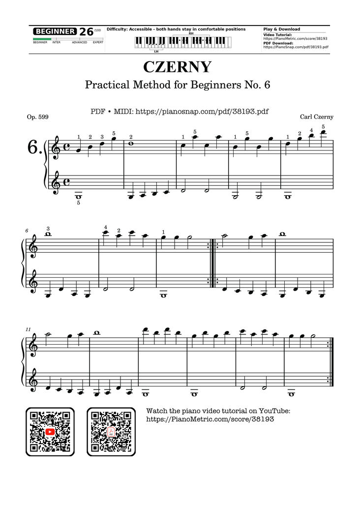 Page 1 of the piano sheet music PDF – CZERNY - Practical Method for Beginners, Op. 599, No. 6 by Carl Czerny