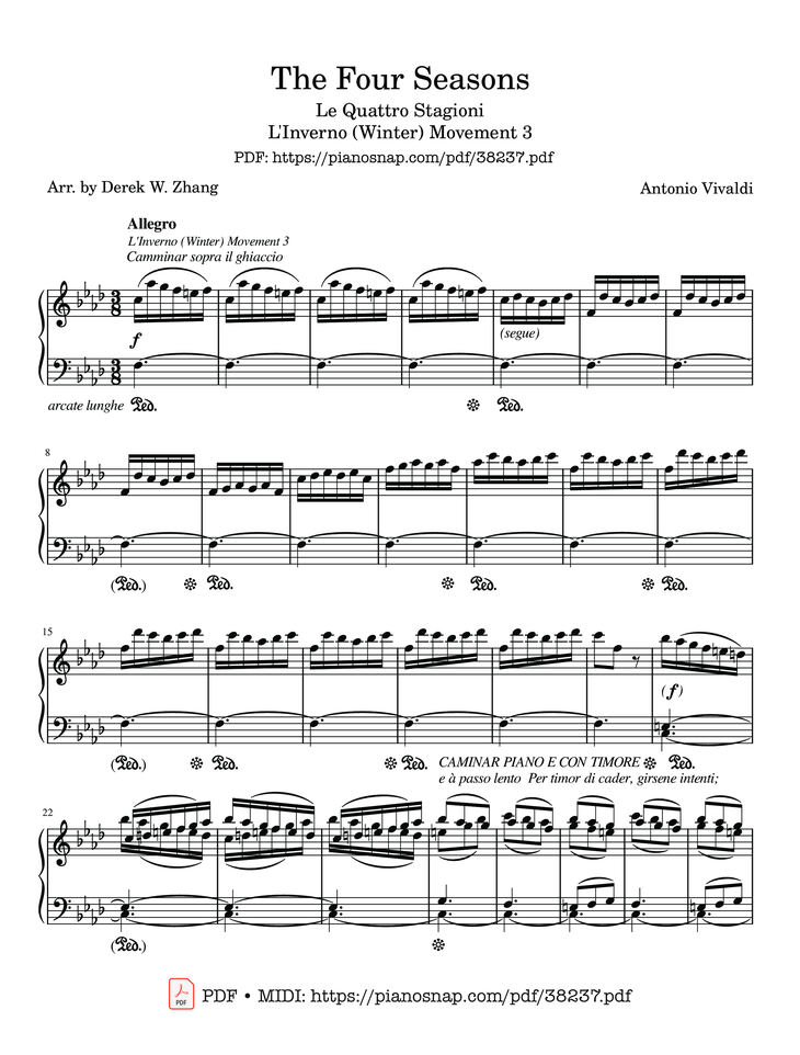Page 1 of the piano sheet music PDF – The Four Seasons - L