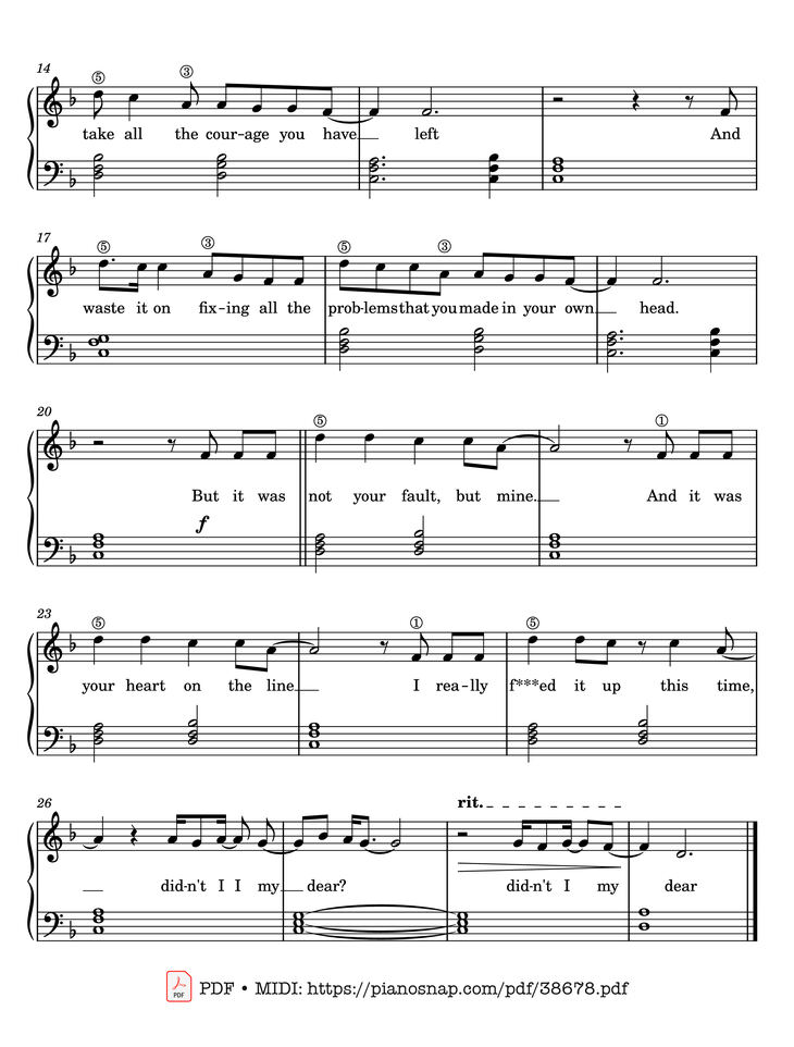 Page 2 of the piano sheet music PDF Piano – Little lion man - Mumford & Sons - Easy Piano by Mumford & Sons