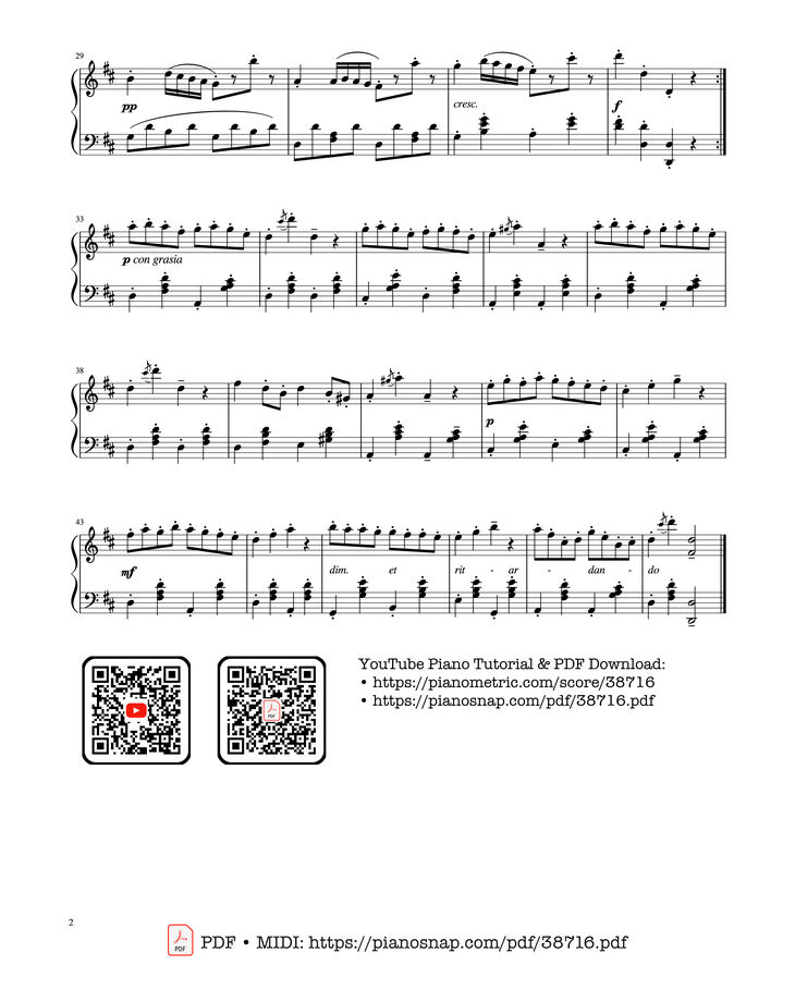 Page 2 of the piano sheet music PDF Piano – Gavotte by Francois-Joseph Gossec