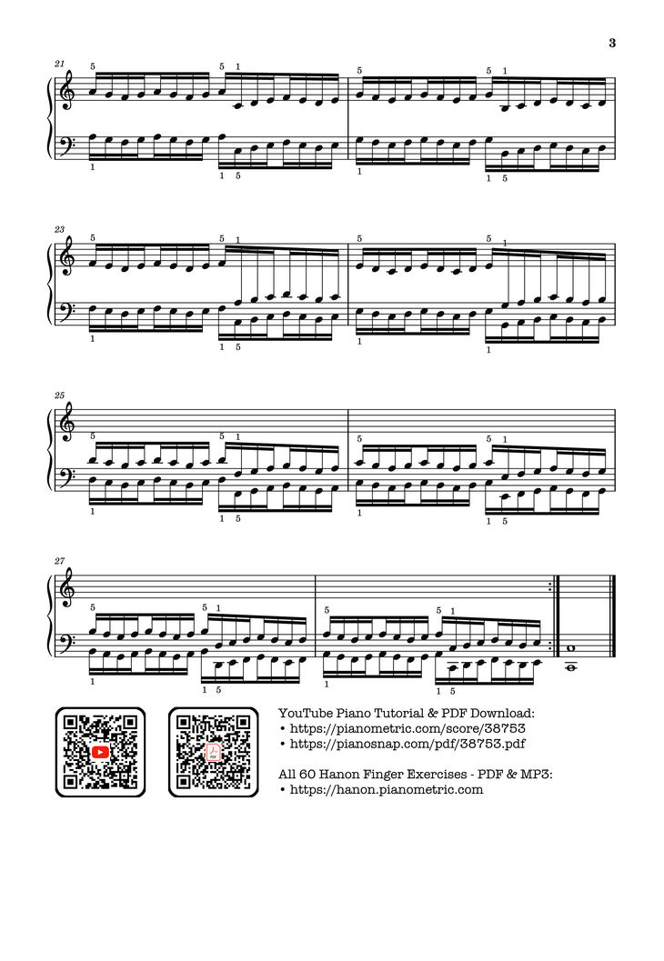 Page 3 of the piano sheet music PDF Piano – Hanon - The Virtuoso Pianist No. 23 by Charles-Louis Hanon