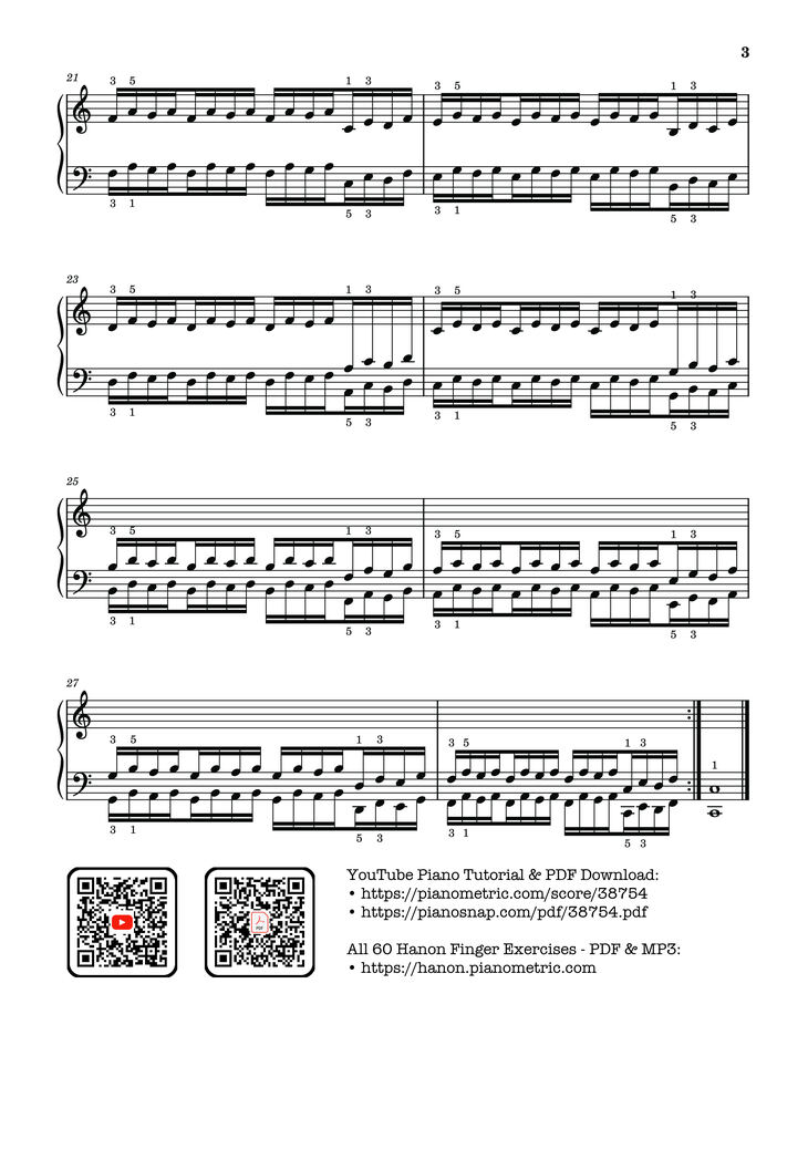 Page 3 of the piano sheet music PDF Piano – Hanon - The Virtuoso Pianist No. 24 by Charles-Louis Hanon