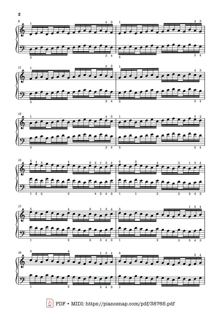 Page 2 of the piano sheet music PDF Piano – Hanon - The Virtuoso Pianist No. 25 by Charles-Louis Hanon