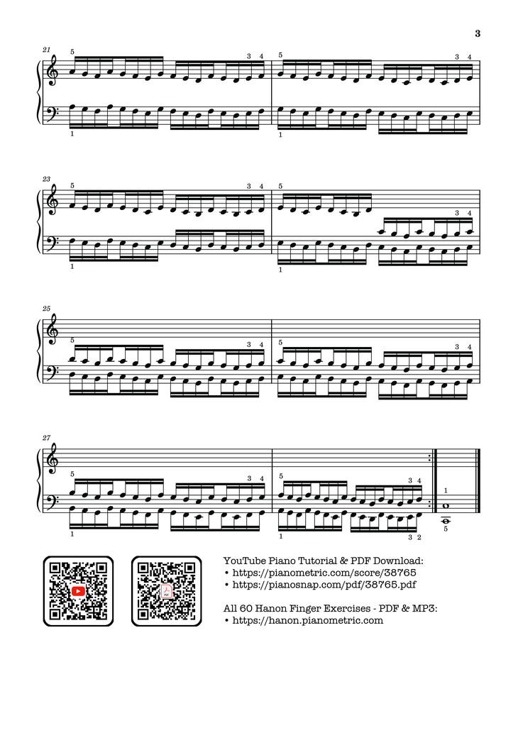Page 3 of the piano sheet music PDF Piano – Hanon - The Virtuoso Pianist No. 25 by Charles-Louis Hanon