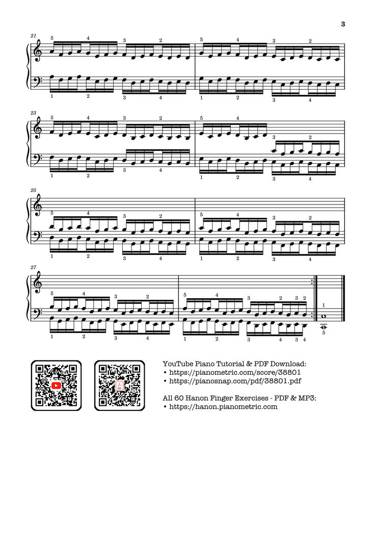 Page 3 of the piano sheet music PDF Piano – Hanon - The Virtuoso Pianist No. 26 by Charles-Louis Hanon
