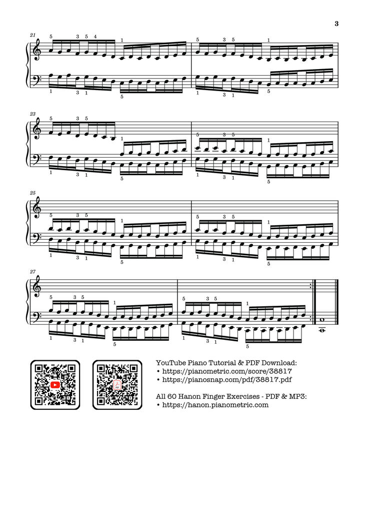 Page 3 of the piano sheet music PDF Piano – Hanon - The Virtuoso Pianist No. 27 by Charles-Louis Hanon