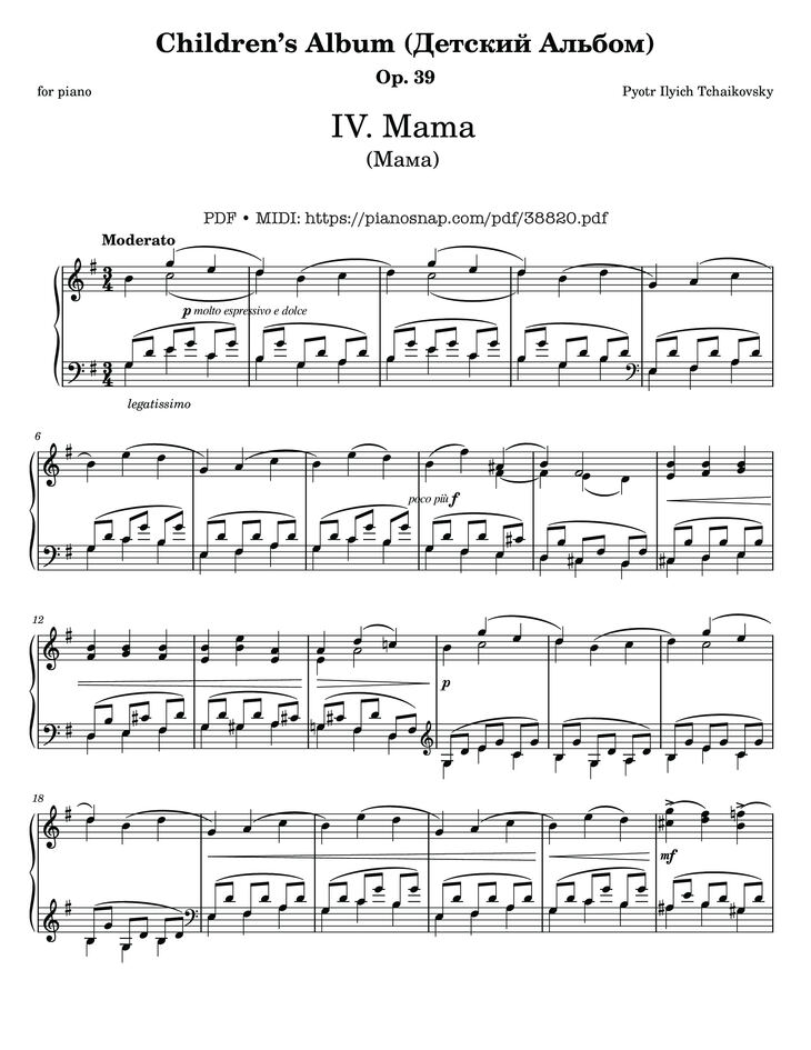 Page 1 of the piano sheet music PDF – Mama, Children