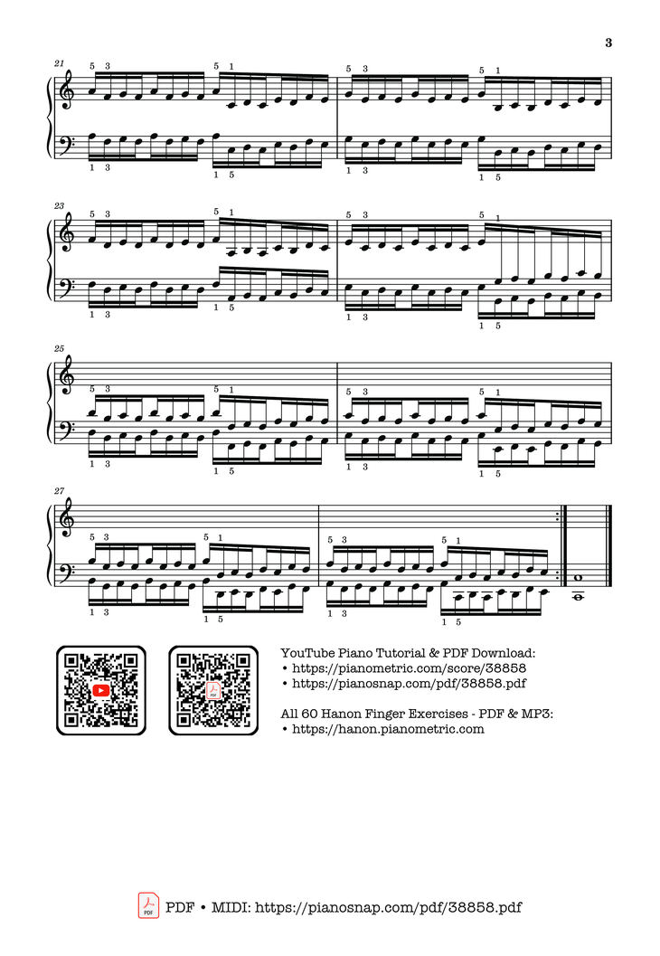 Page 3 of the piano sheet music PDF Piano – Hanon - The Virtuoso Pianist No. 28 by Charles-Louis Hanon