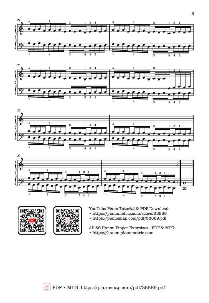 Page 3 of the piano sheet music PDF Piano – Hanon - The Virtuoso Pianist No. 29 by Charles-Louis Hanon