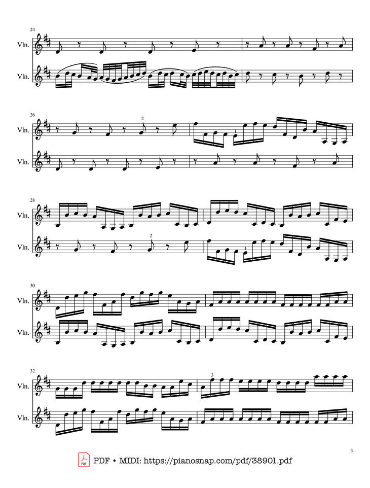Page 3 of the piano sheet music PDF – Canon in D Violin Duet by Johann Pachelbel