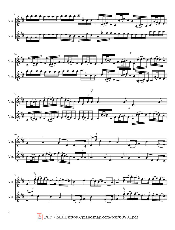Page 4 of the piano sheet music PDF – Canon in D Violin Duet by Johann Pachelbel
