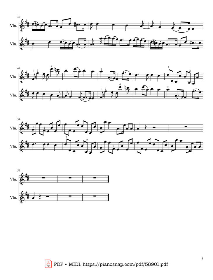 Page 5 of the piano sheet music PDF – Canon in D Violin Duet by Johann Pachelbel