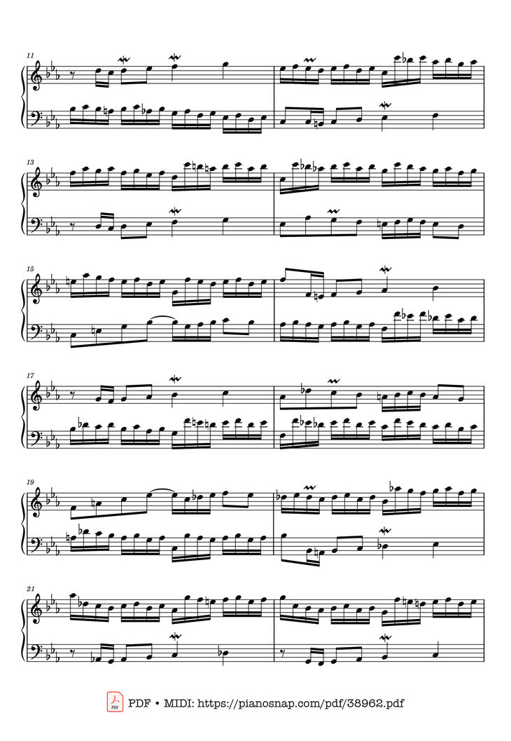 Page 2 of the piano sheet music PDF – Invention No. 5 in E-flat Major, BWV 776 by Johann Sebastian Bach