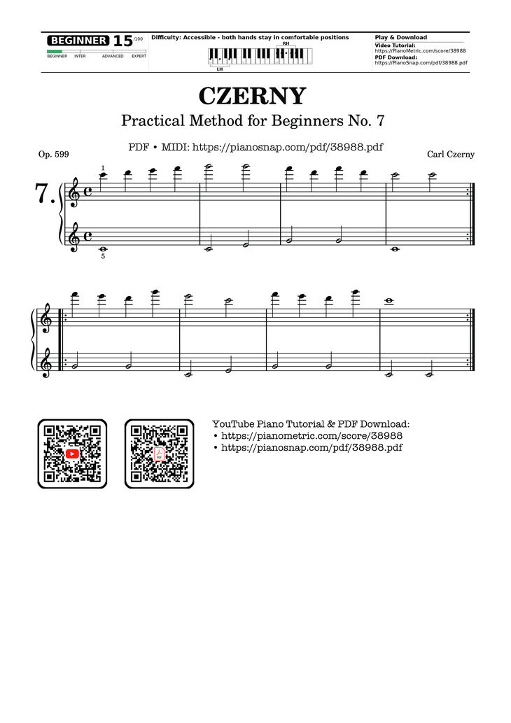 Page 1 of the piano sheet music PDF – CZERNY - Practical Method for Beginners, Op. 599, No. 7 by Carl Czerny