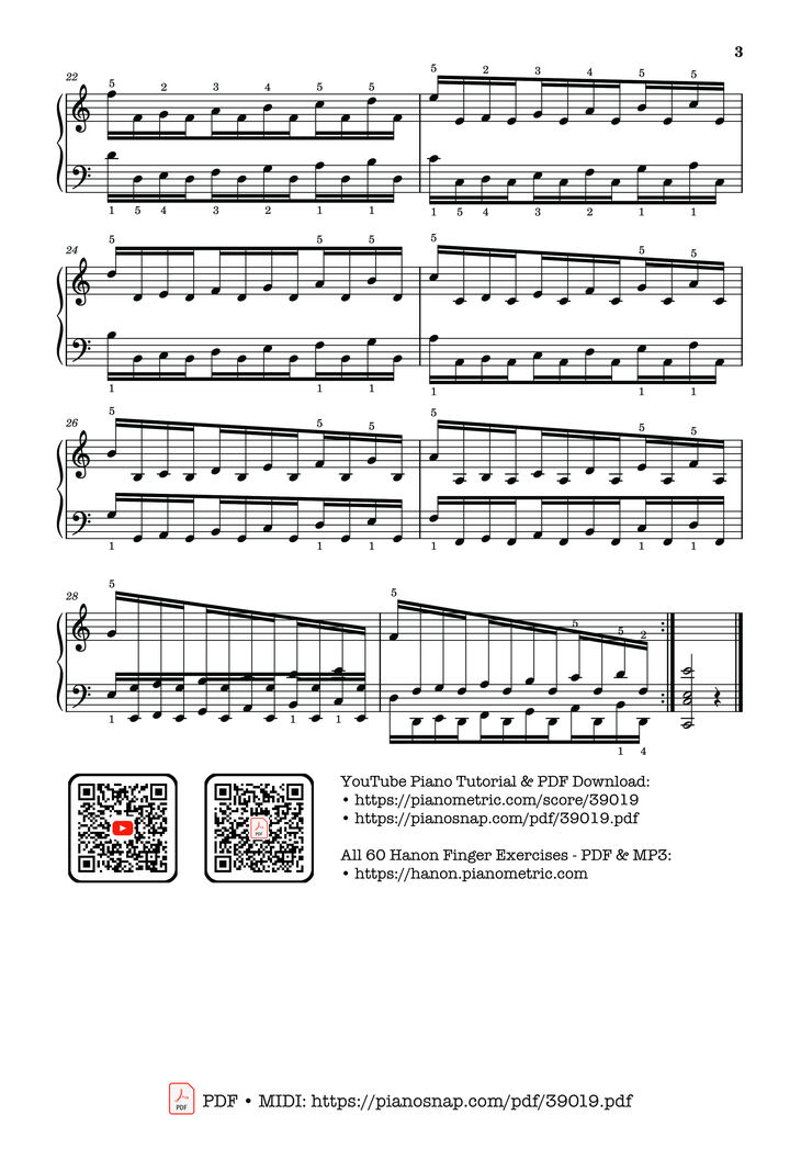Page 3 of the piano sheet music PDF Piano – Hanon - The Virtuoso Pianist No. 31 by Charles-Louis Hanon