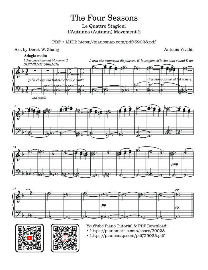 Page 1 of the piano sheet music PDF – The Four Seasons - L