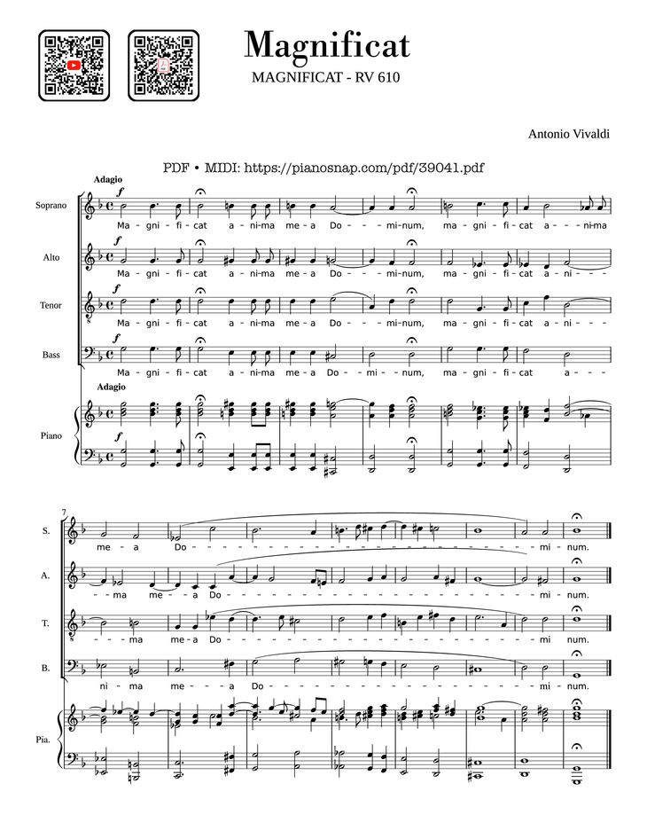 Page 1 of the piano sheet music PDF – Magnificat-RV 610, 1 Magnificat by Antonio Vivaldi by Antonio Vivaldi
