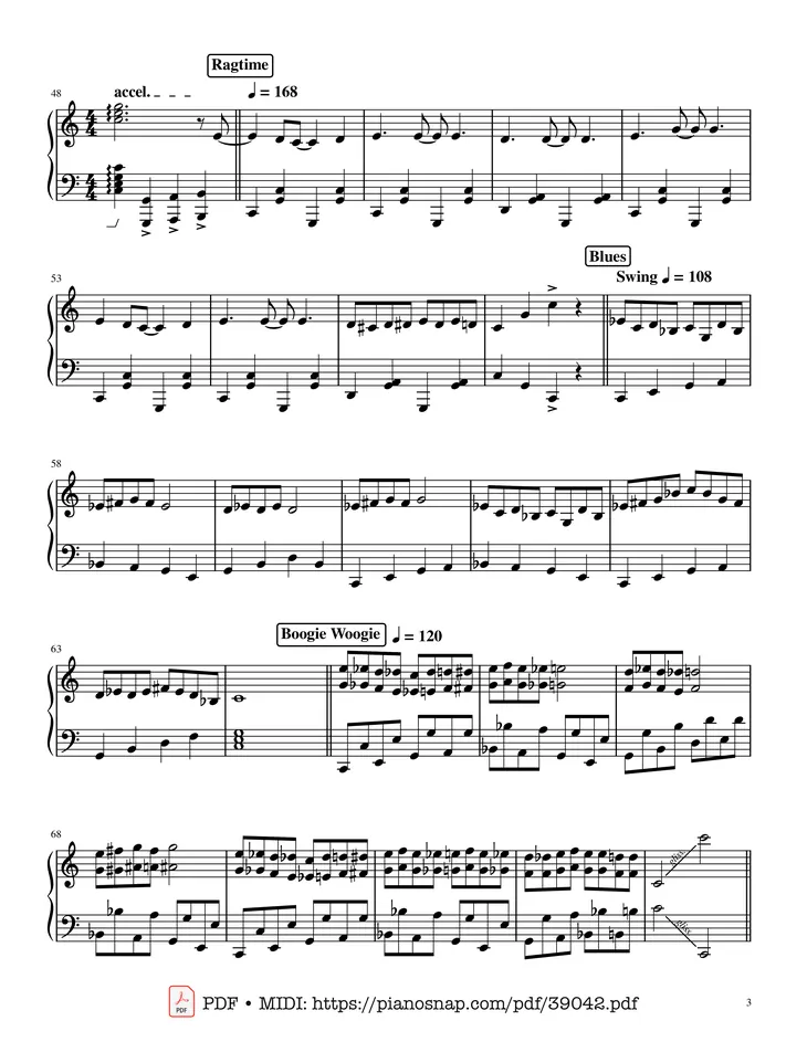 Page 3 of the piano sheet music PDF – Mary had a Little Lamb - variations through time Piano by Words by Sarah Josepha Hale
