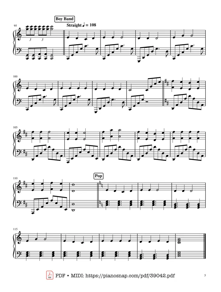 Page 5 of the piano sheet music PDF – Mary had a Little Lamb - variations through time Piano by Words by Sarah Josepha Hale