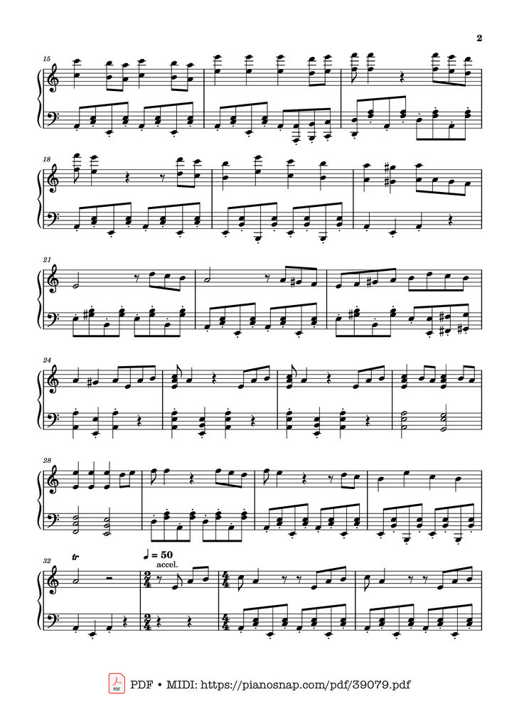 Page 2 of the piano sheet music PDF Piano – Bella Ciao (La Casa de Papel) by Traditional