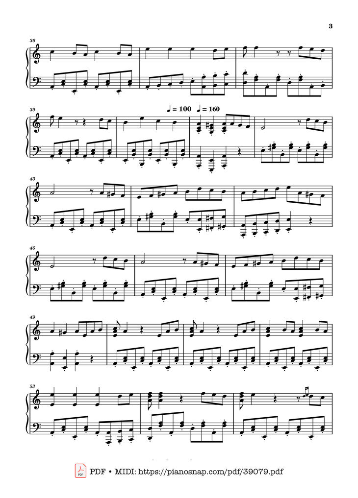 Page 3 of the piano sheet music PDF Piano – Bella Ciao (La Casa de Papel) by Traditional