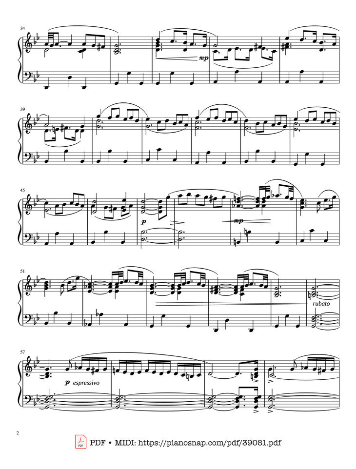 Page 2 of the piano sheet music PDF Piano – Adagio Albinoni (in G minor) - For Solo Piano by Albinoni