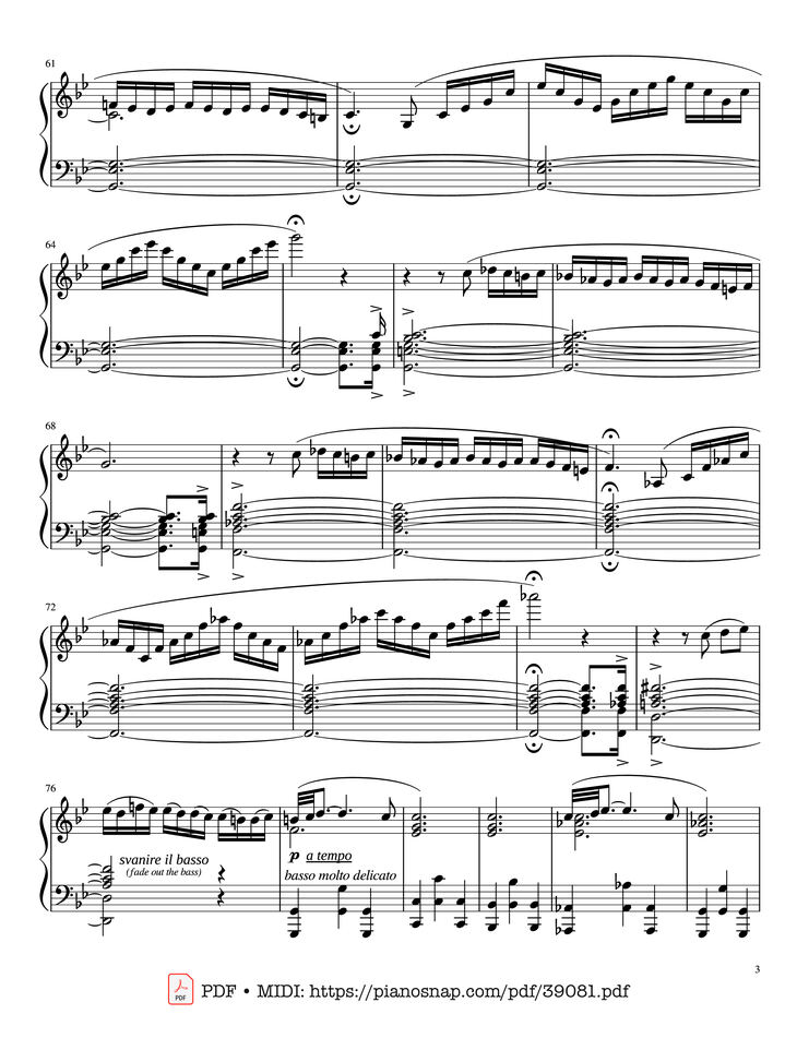Page 3 of the piano sheet music PDF Piano – Adagio Albinoni (in G minor) - For Solo Piano by Albinoni
