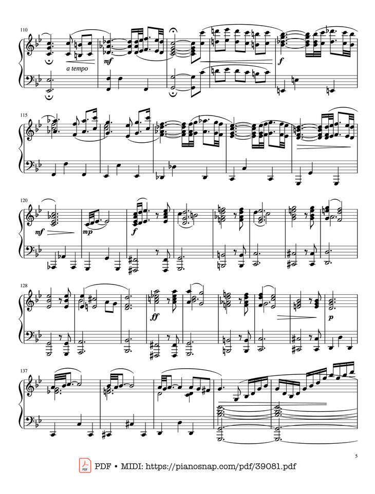 Page 5 of the piano sheet music PDF Piano – Adagio Albinoni (in G minor) - For Solo Piano by Albinoni