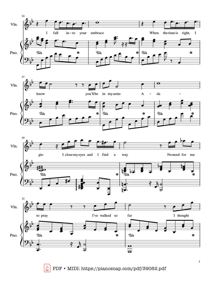 Page 3 of the piano sheet music PDF Piano – Adagio (Lara Fabian) Violin & Piano by Albinoni