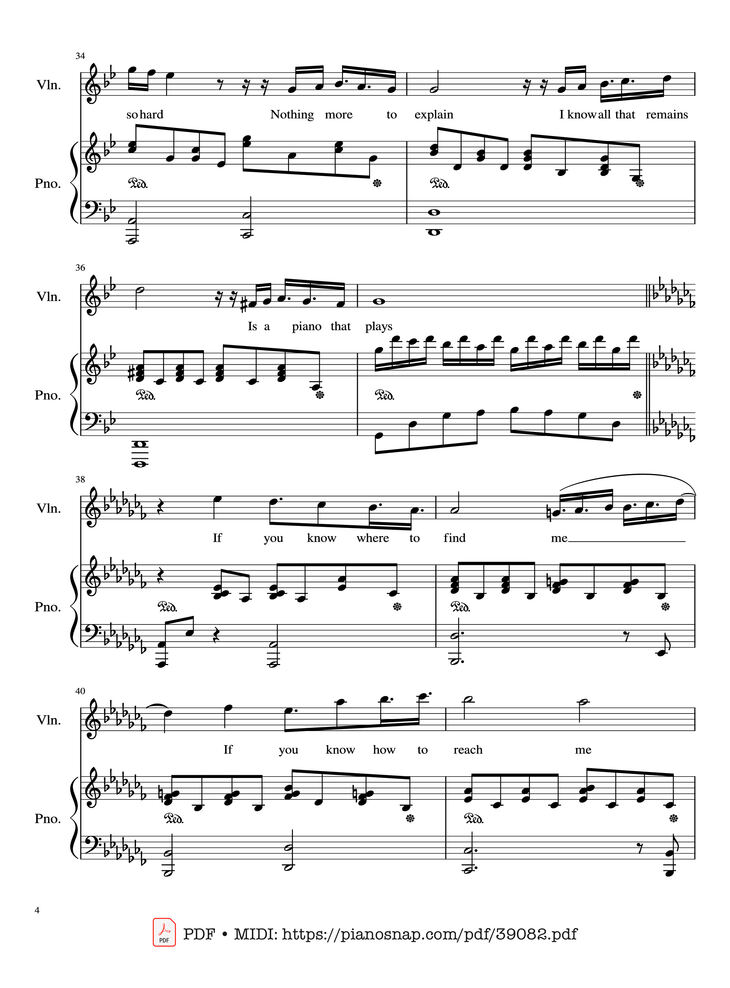 Page 4 of the piano sheet music PDF Piano – Adagio (Lara Fabian) Violin & Piano by Albinoni