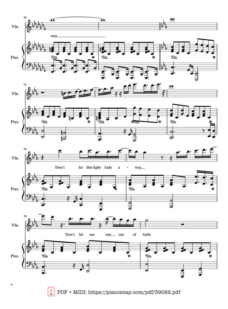 Page 6 of the piano sheet music PDF Piano – Adagio (Lara Fabian) Violin & Piano by Albinoni