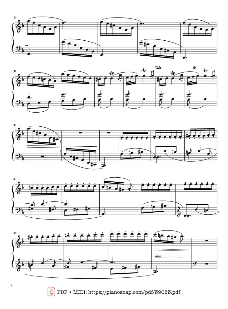 Page 2 of the piano sheet music PDF Piano – Sonata in D minor, K.141, Domenico Scarlatti by Domenico Scarlatti