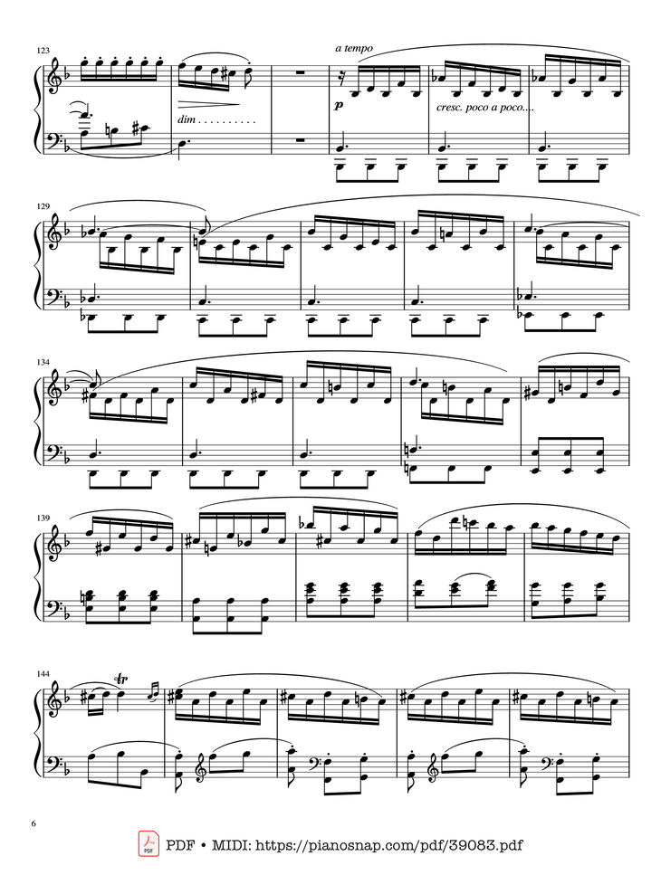 Page 6 of the piano sheet music PDF Piano – Sonata in D minor, K.141, Domenico Scarlatti by Domenico Scarlatti