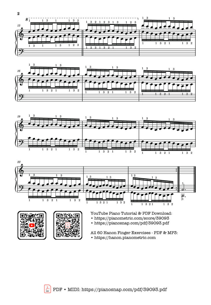 Page 2 of the piano sheet music PDF Piano – Hanon - The Virtuoso Pianist No. 33 by Charles-Louis Hanon