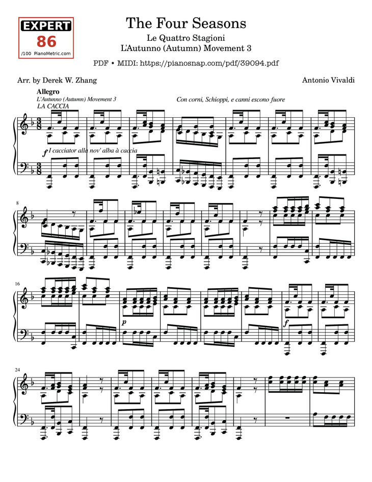 Page 1 of the piano sheet music PDF – The Four Seasons - L