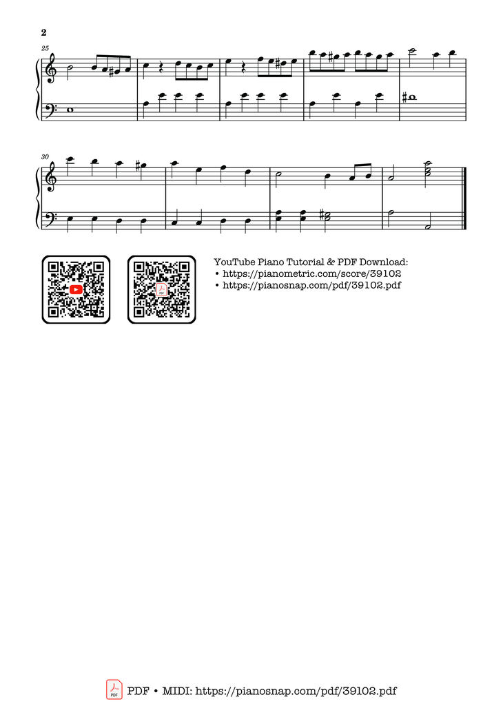 Page 2 of the piano sheet music PDF Piano – Rondo Alla Turca - Turkish March EASY version by Wolfgang Amadeus Mozart