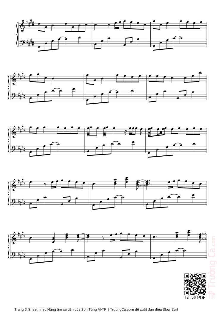 Page 3 of the piano sheet music PDF Piano – Nắng ấm xa dần by Sơn Tùng M-TP