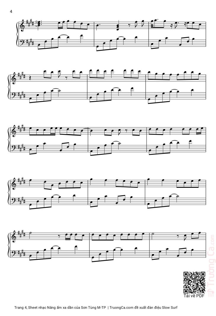 Page 4 of the piano sheet music PDF Piano – Nắng ấm xa dần by Sơn Tùng M-TP